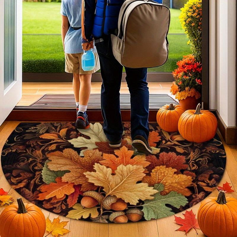 1Pcs Autumn Maple Leaves Semi Circle Welcome Doormat Non-Slip for Outdoor Patio Porch Kitchen Bathroom Entryway Floor Mat