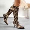 Fashion Sexy Leopard Print High Heels Long Boots for Women Pointed Toe Stiletto Heeled Knee High Boots Woman Autumn Fashion Botas Mujer