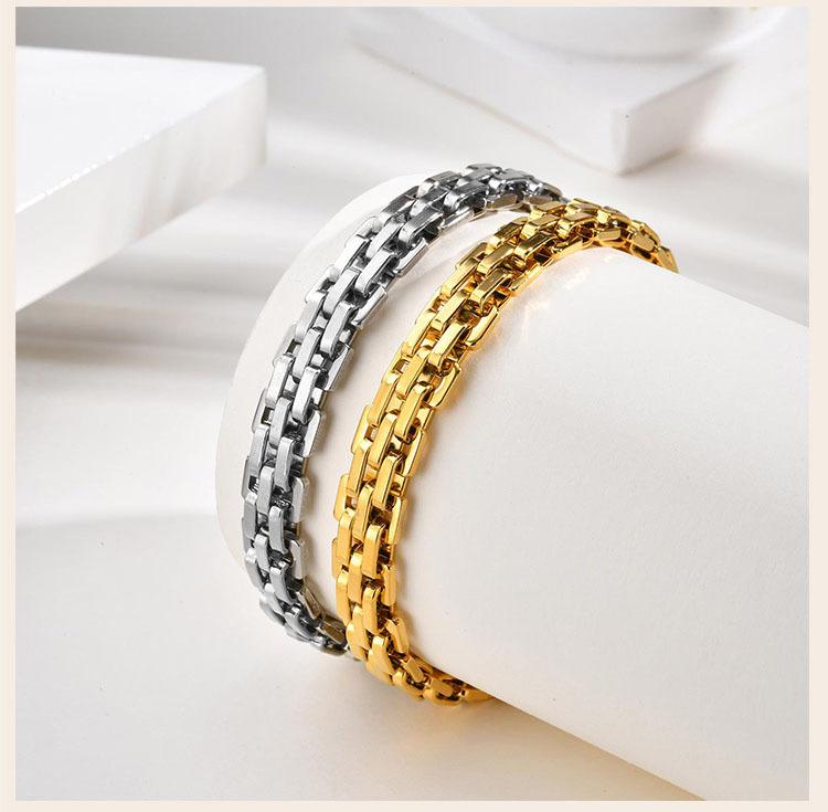 Watchband Statement Chain Bracelet for Women, Bold Strap Chain Bracelets, Stainless Steel Links Wristband