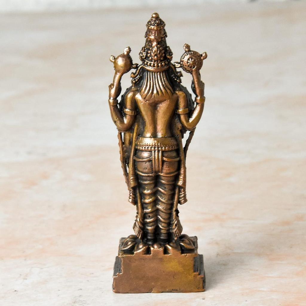 Handmade Copper Balaji Idol with Garuda Special | 4 Inches, Patina Antique Finish | Sacred Pooja & Home Decor | by Bhimonee Decor