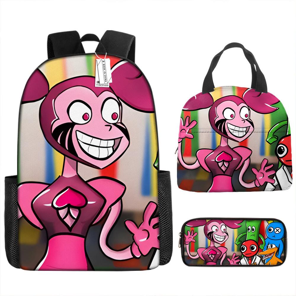 Rainbow Friends School Bag Rainbow Friends Backpack Three-piece Set for Elementary School Students Large Capacity Cartoon Computer Bag
