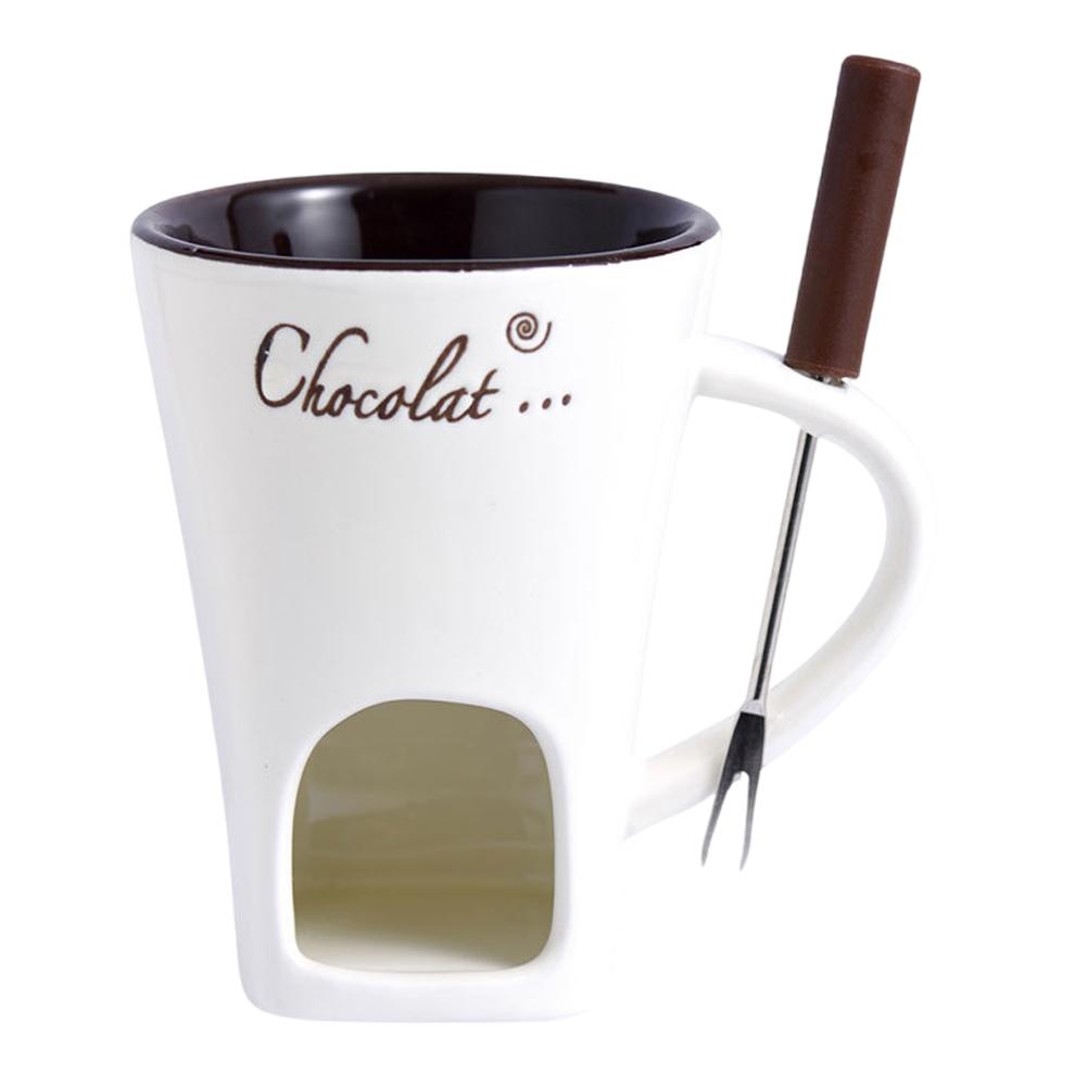 Candle Cup Ceramic Chocolate Cup with Fork Chocolate Fondue Mug Personal Fondue Mugs for Date Night Birthday & Wedding Gifts