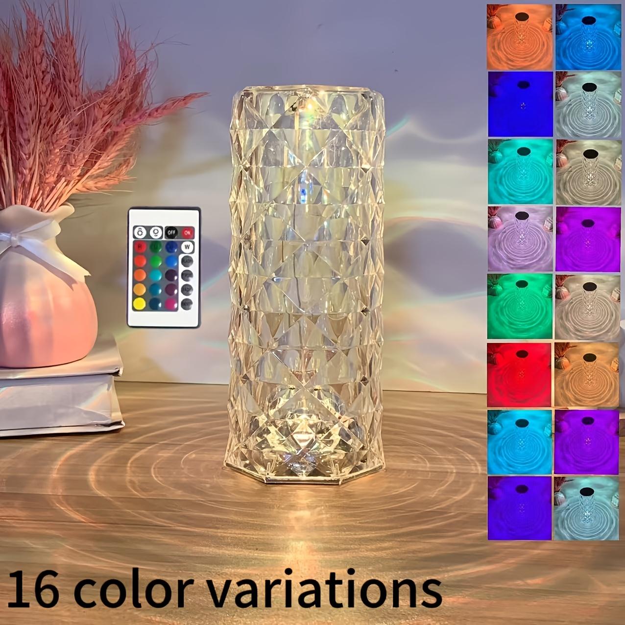 

1 настольная лампа из кристаллов розового цвета с бриллиантами, 16 цветных светодиодов RGB, сенсорное и дистанционное управление, зарядка через USB, акриловый ночник, подходит для гостиной