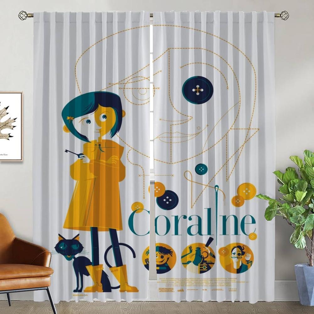 

Оконная штора для комнаты 2 панели Coralines шторы для спальни Хэллоуин украшения оттенки домашний интерьер шторы перегородка W50xH70cmx2pcs-CL
