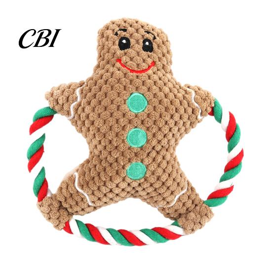 Plush Dog Toy with Sound Christmas Toy, Squeaky Chew Cotton Rope, Bite Resistant Pet Toys for Aggressive Chewers Holiday Small Medium Dogs,