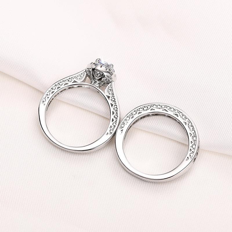 925 Sterling Silver 2pc Gorgeous Rings Set for Women Paved Brilliant Cubic Zirconia Wedding Engagement Bridal Jewelry