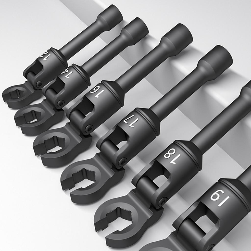 6PCS Long Flexible Head Injector Fuel Line Socket Wrench Set 3/8inch Drive Crowfoot Flare Nut Wrench Tool 12mm-19mm