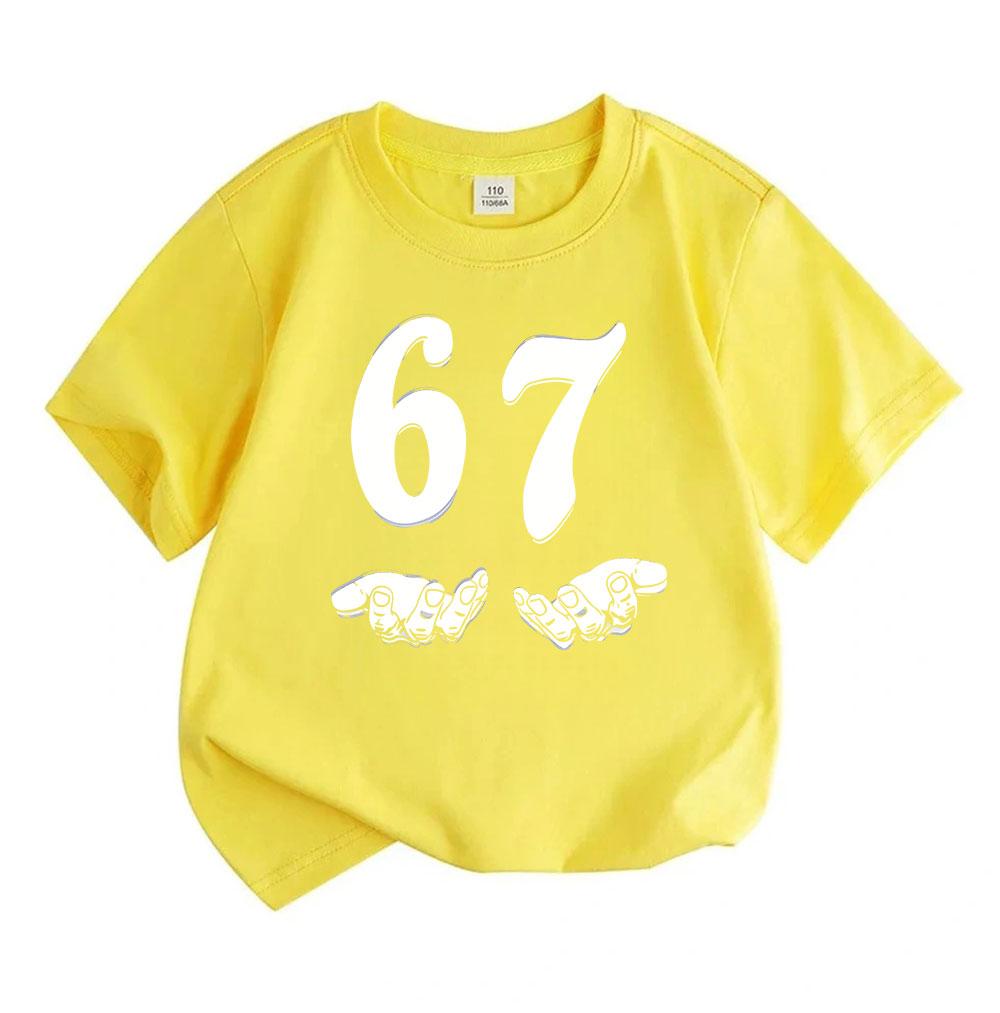 Kinder Unisex 100% Baumwolle Rundhals Kurzarm T-Shirt, Lustiger 6 7 Handgesten Zahlen Aufdruck Lässiges Weiches T-Shirt für Jungen Mädchen Tägliche Kleidung Sommer Oberteile