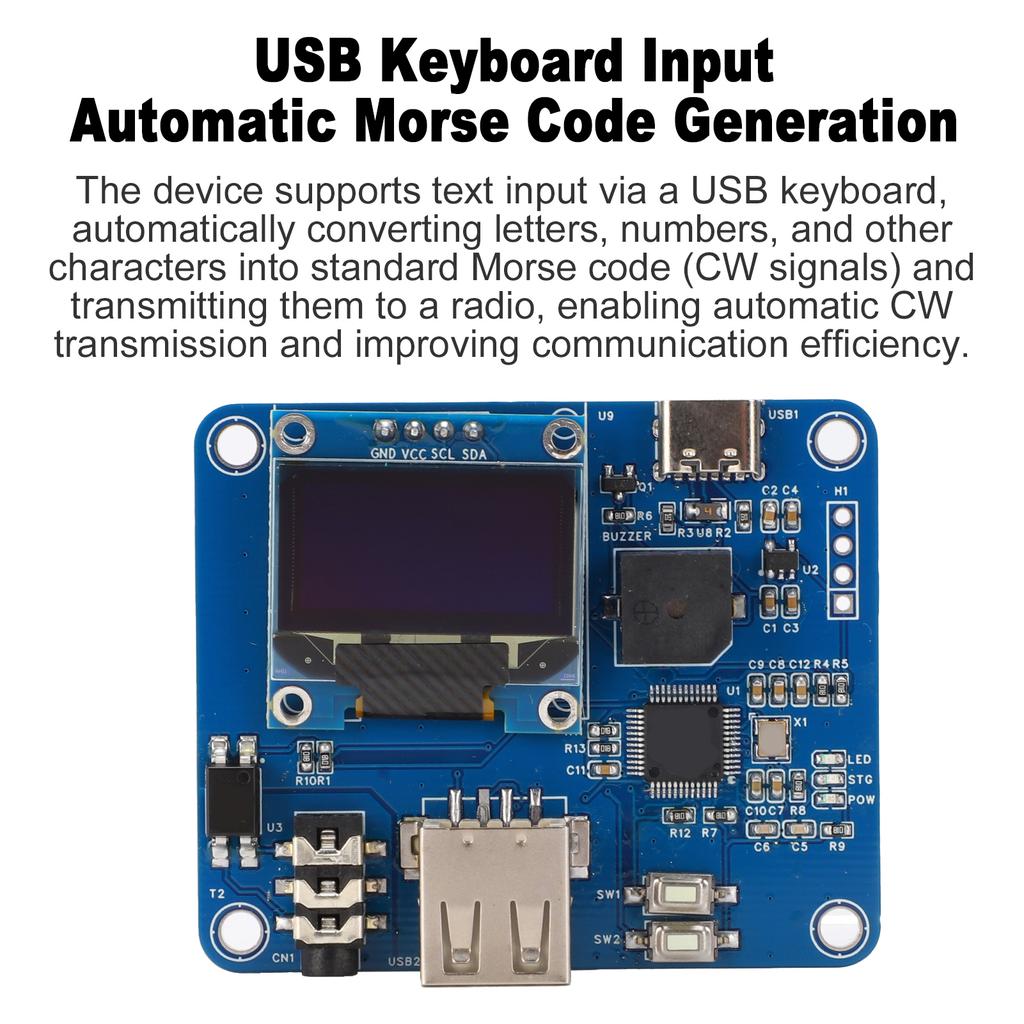 CW Practice Keyboard with OLED Display and USB Interface, Morse Code Keyer for Training