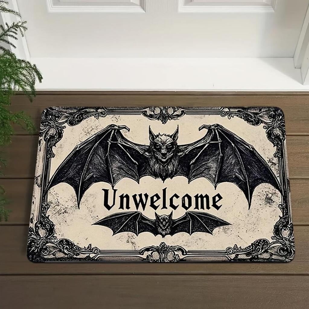 "UNWELCOME" Bat Gothic Style WELCOME Rug Doormat Living Room Bedroom Entrance Door Floor Mat Hallway Backyard Foot Mat Hallowmas