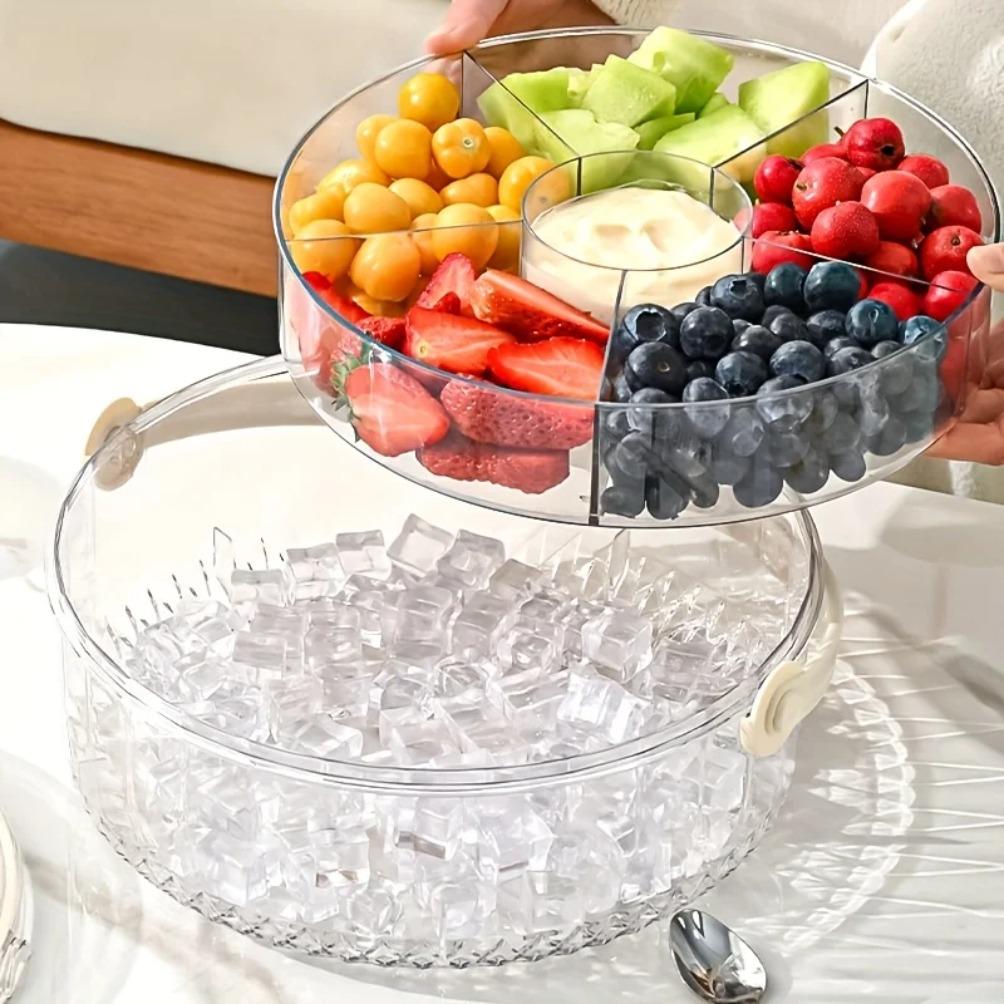 Kunststoff Kühlschrank Drehbar Obstschale Mehrzweck Drehbar Geteilte Servierschale Große Kapazität Transparente Snack Aufbewahrungsbox
