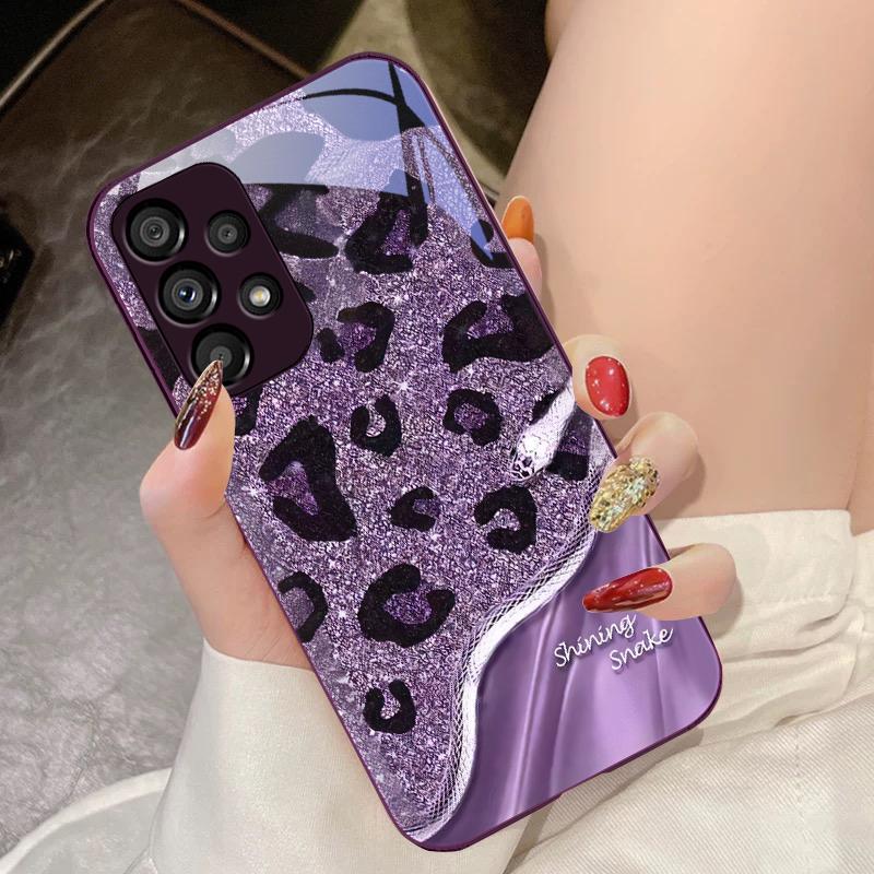 Leopard Pailletten Schlange Für Samsung Galaxy S10 4G S20 11E 30 S21 22 S24 Fe Pro S23 S25 Ultra 5G S9 Gehärtetes Glas Handyhülle
