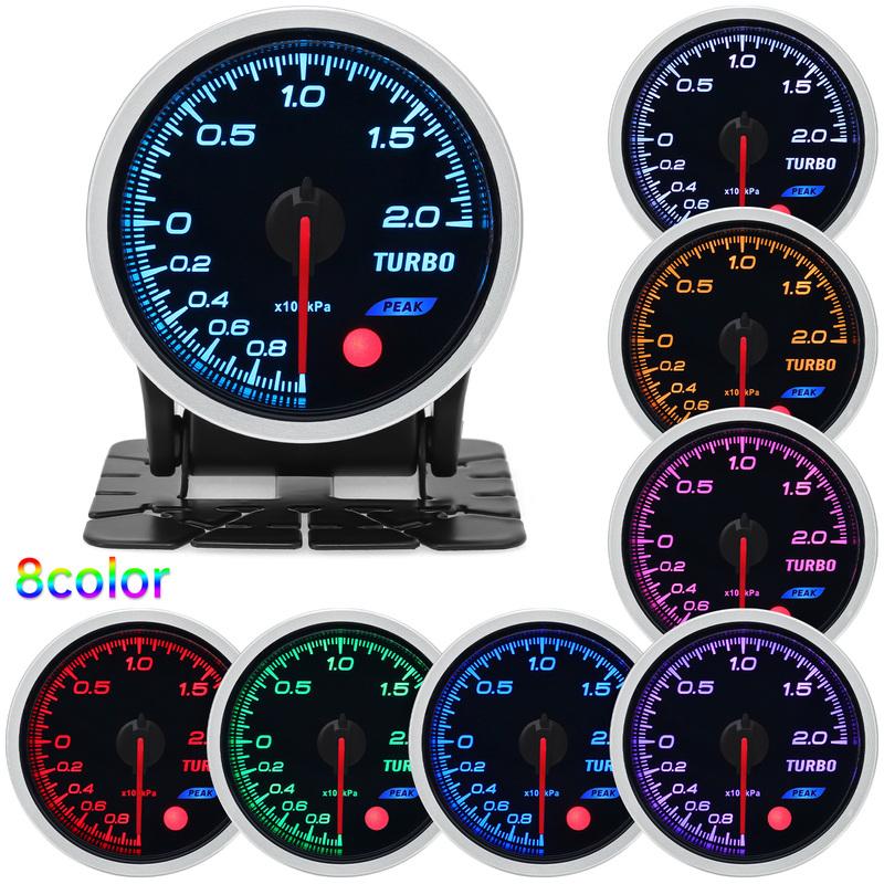 8 Color Backight 52mm Boost Gauge BAR PSI Tacometro Turbo Pressure Gauge Manometre Pression Turbo Fuel Oil Press Oil Temp 12V