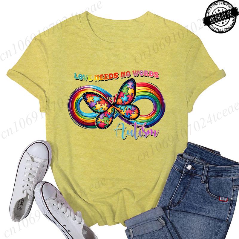 Love Needs No Words Autism Awareness Shirt TShirts for WomenInfinity Butterfly Rainbow Graphic Tee Shirts Autism Clothing S