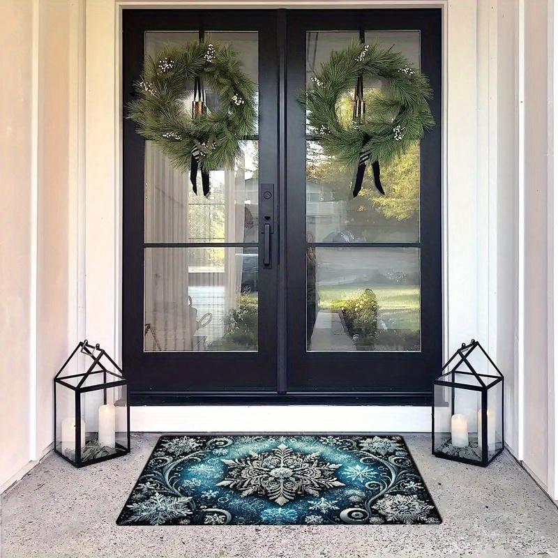 1pc Festive Christmas Snowflake Printed Door Mat - Comfortable, Machine Washable, Non-Slip Polyester Mat for Entryway, Kitchen,