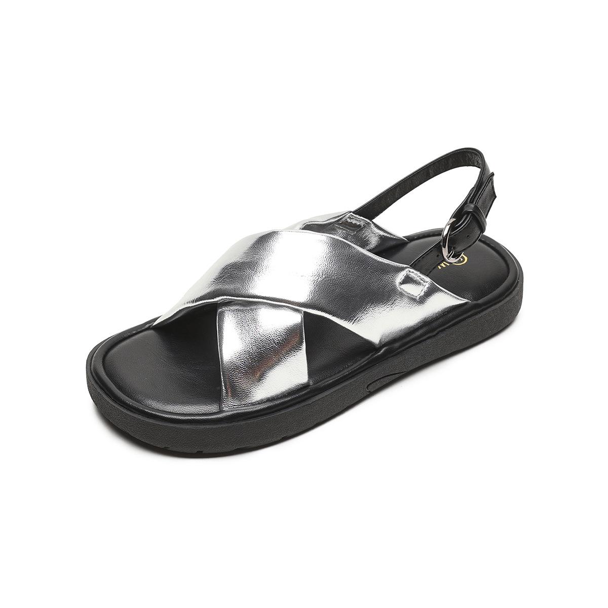 

Weiwei girl 393-2 французские сандалии с перекрестными ремешками женские летние пустые корейские версии наступающие на дерьмо повседневные плоские римские туфли 35 серебряный