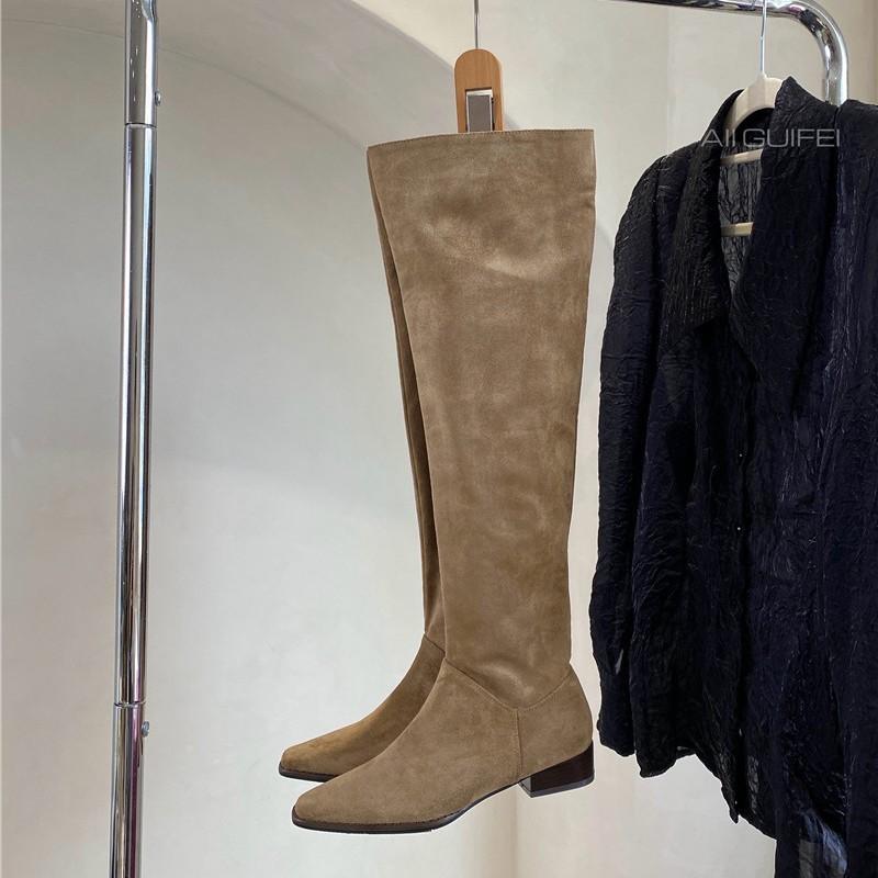 Pile boots women's cycling boots retro suede thick heel pointed new brown wrinkled tall boots autumn thin