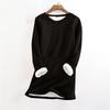 Women's Fashionable Solid Color Round Neck Long Sleeved Plush Warm Pullover Top