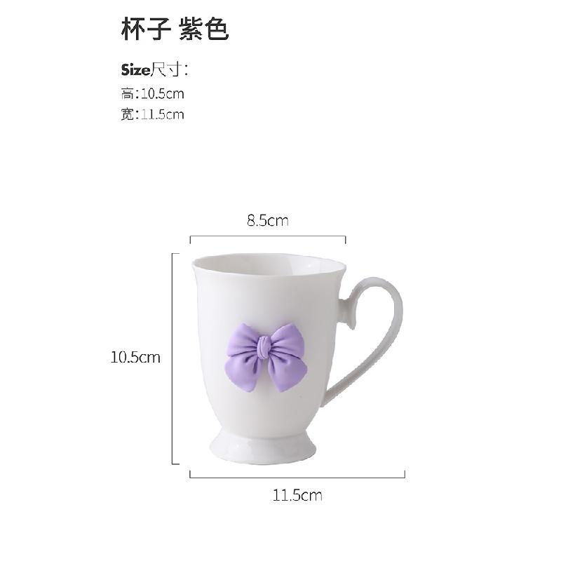 200ML Bow Ceramic Coffee Cup and Saucer Tableware Set Cute Girl Heart Cup and Saucer Set Afternoon Tea Latte Birthday Gift