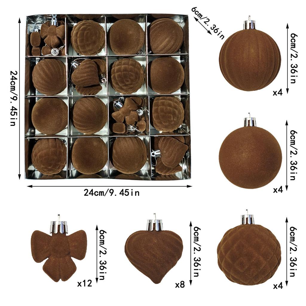 Buntes 6cm Unregelmäßiges Samt Beflocktes Weihnachtsschmuck Set (16 Stück)