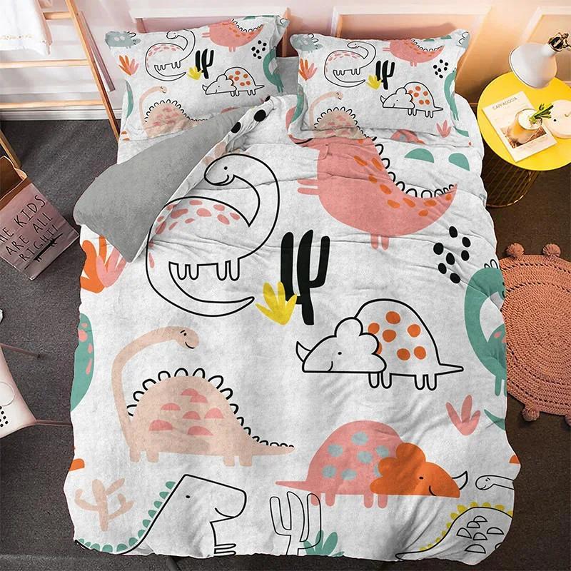 Cartoon Dinosaurier Boho Bequem Bettdecke Bettbezug Kissenbezug Bettwäscheset Kinder Schlafzimmer Dekoration Heimtextil