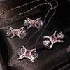 Light Luxury Cold Wind Summer Slightly Inlaid With Diamonds Bow Color Matching Earrings Temperament Collarbone Necklace Pink Diamond Ring