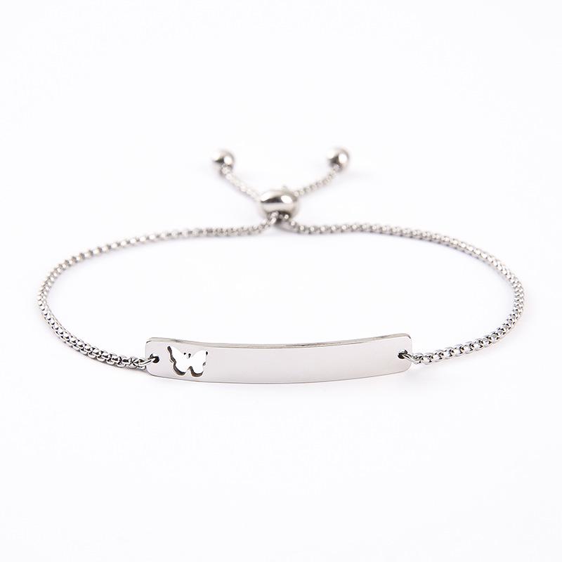 Adjustable Stainless Steel Butterfly Heart Engraving Bracelet