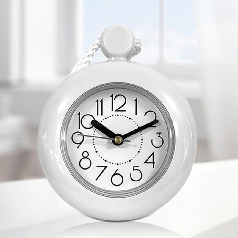 Hanging Bathroom Wall Analog Clock with Round White ABS Case, Low-Noise Mechanism, Waterproof Design, Hanging Cord for Home Use