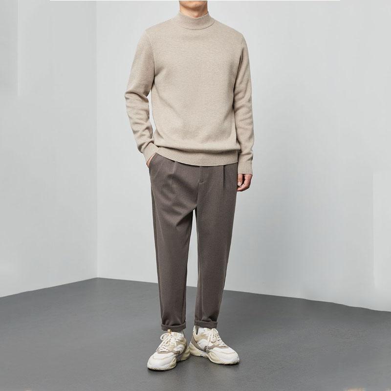 Korean Fashion Men Clothing New Autumn Winter Sweaters Solid Mock Neck Trend Versatile Casual Long Sleeve Pullovers Knitted Tops