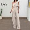 Loose Jumpsuit Women Summer Ruffle Sleeveless High Waist Wide Leg One Shoulder Slant Formal Neck Solid Color OL Commute Style Slim Fit Long