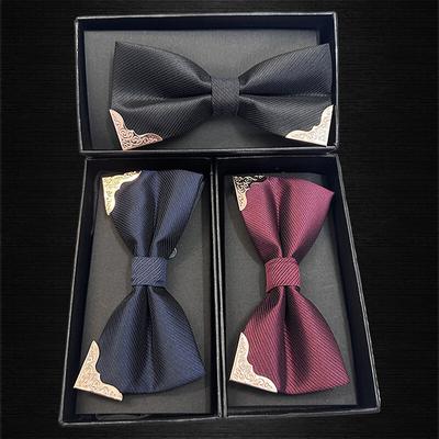 Modisches Metall-Eck-Fliege Herren Anzughemd Doppellagig Hochzeit Frack Schmetterlingskrawatte Herren Accessoires mit Geschenkbox
