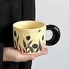 Retro Flower Ceramic Mug with Lid Spoon Premium Sense Drinking Cup Couple Gift Household Coffee Milk Mug