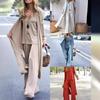 Mode Casual Elegant Driedelige Sets Vrouwen Comfort Effen V-Hals Sling Tops Wijde Pijpen Broek En Lange Cardigan Pendelpakken