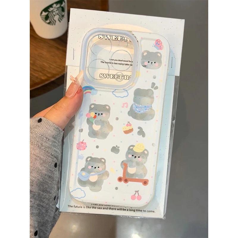 Hollow bear is suitable for apple 17promax transparent 16 15 14 space shell 15pro soft shell 13 12 fine