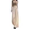 Women's High-Waisted Acetate Satin Wide-Leg Pants - Slimming, Loose, Floor-Length, Spring Style