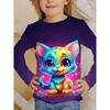 Spring and Autumn Round Neck 3D Cartoon Cat Printed Top Fashionable Casual Long Sleeved Children's Girl T-shirts