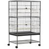 Standing Bird Cage Indoor Aviary with 4 Wooden Perches and Feeders, Steel Wire, Dark Grey