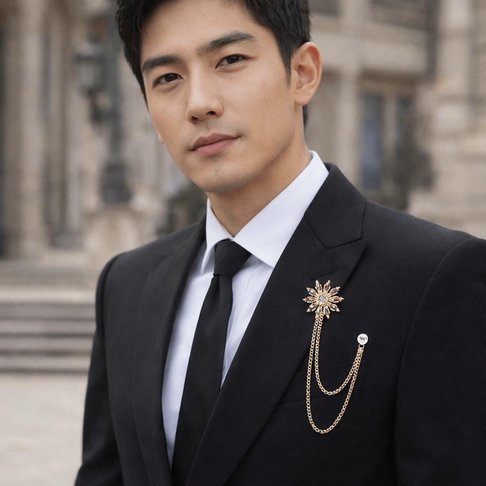 Rhinestone Men Brooch Tassel Chain Suit Collar Pin Fashion Suit Lapel Pin  Collar Decoration