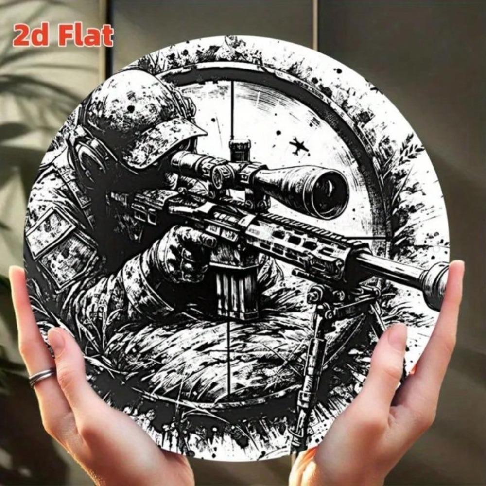 Tactical Metal Sign Sniper Combat Round Wall Art For Shooting Club
