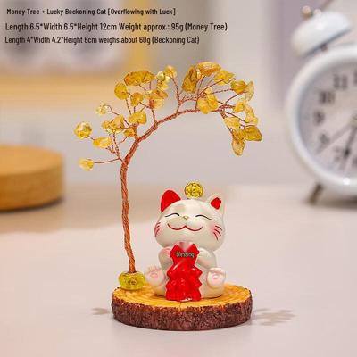 Lucky Cat Crystal Money Tree Figurine