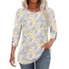 Women's Fashion Casual Floral Print Round Neck T-shirt Top With Seven Cuff Sleeves