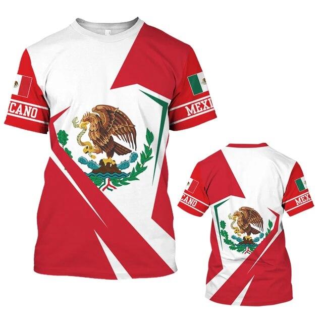 Mexico Eagle Mønster T-skjorte for menn Mote 3D-utskrift T-skjorter Hip Hop Harajuku Kortermet Oversized T-skjorte Uformelle topper med o-hals