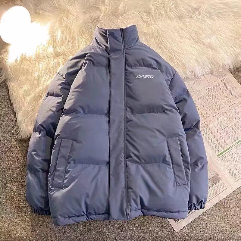 Men's Winter Stand Collar Thick Cotton Padded Jacket - Velvet Lining, Loose Fit Trendy Outerwear for Couples