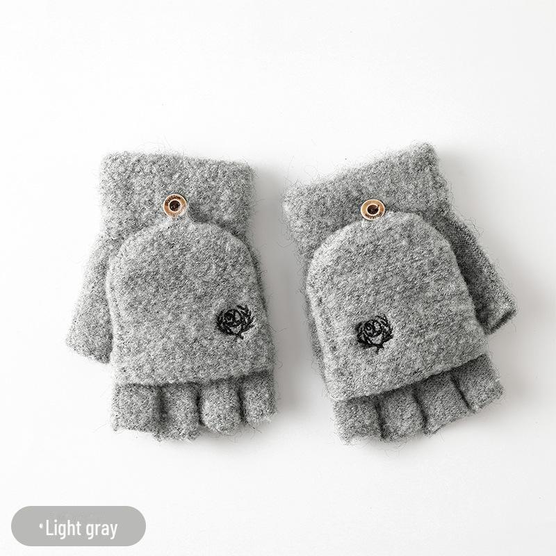 

Мужские зимние теплые перчатки двойного назначения в корейском стиле с полупальцами, жаккардовые вязаные перчатки Men s embroidery, One Size