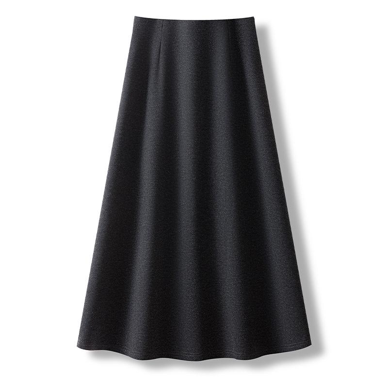 Women's Dark Grey Cashmere A-line High Waist Long Skirt - Spring/Autumn 2026 Woolen Half Umbrella Skirt