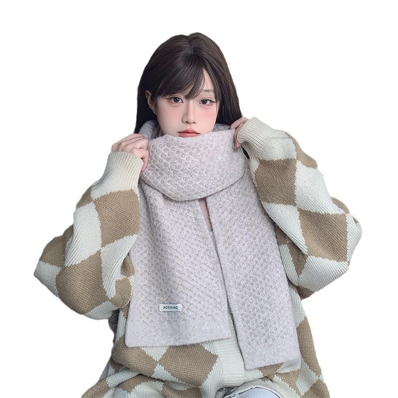 Ankola Red Korean-Style Women's Wool Knit Scarf – Winter 2024 High-End Christmas Gift Neck Warmer