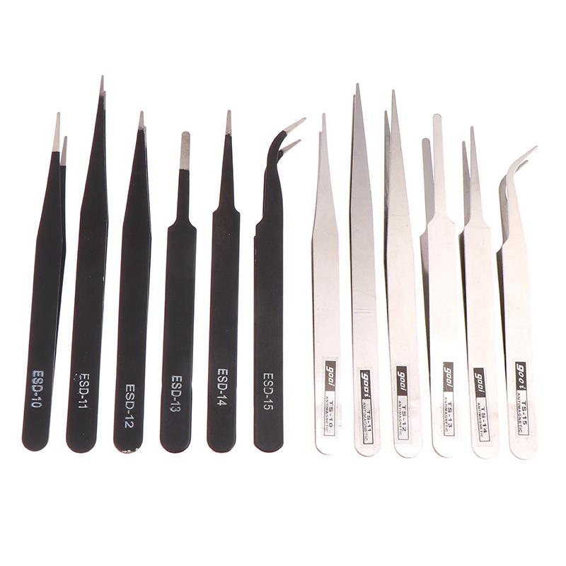 6Pcs Diy Accessories Stainless Steel Tweezers Repair Tool Industrial Precision Bent Straight Tweezers Repair Props