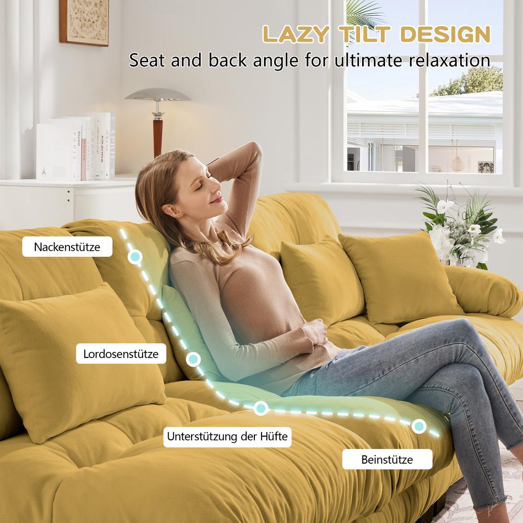 Luxuriöses Modulares Ecksofa - Überdimensionale U-förmige Wolken-Couch für das Wohnzimmer, Tiefe Sitzfläche, Umklappbares Schlafsofa mit Hocker, Gelb