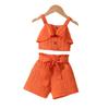 Mädchen Mode Anzug Sommer Kinder Casual Neckholder Top Offene Tasche Shorts mit Gürtel Anzug