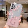 Initial Letter Case For Samsung A32 A22 A12 A13 A33 Capa Fashion Phone Cover Pink Flowers Alphabet Transparent Clear Back Funda